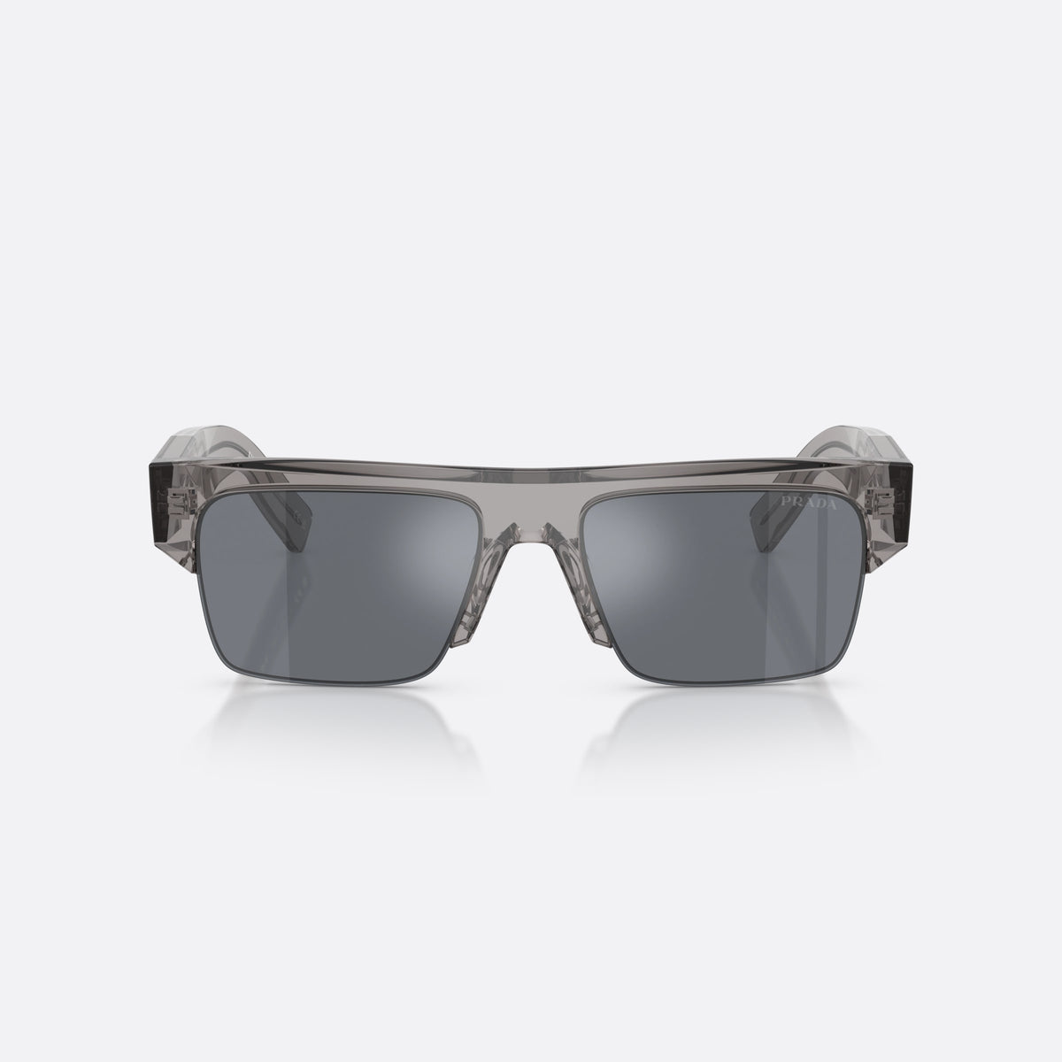 Ochelari de soare Prada PR D12SU 16Z30Z, rectangulari gri, pentru bărbați, punte dublă simplă, logo al brandului pe lentilă, vedere din față