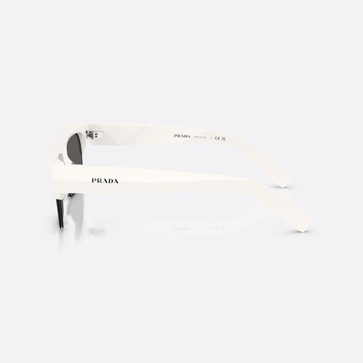 Ochelari de soare Prada PR D12SU 46120Z, rectangulari alb, pentru bărbați, punte simplă integrată, literele brandului pe brațe, vedere laterală