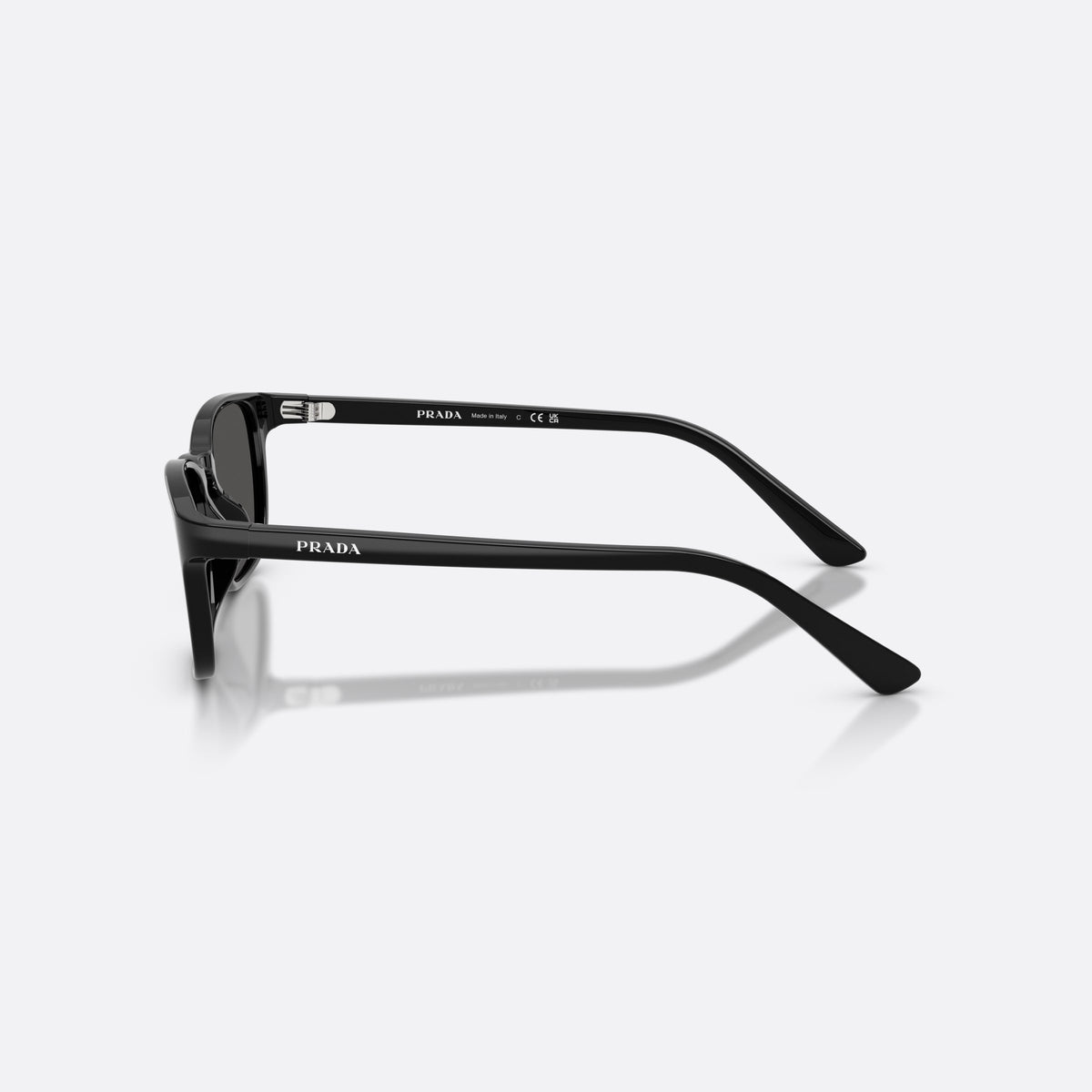 Ochelari de soare Prada PR D13SU 16K08Z, pillow negru, pentru bărbați, literele brandului pe brațe, brațe subțiri, conice, vedere laterală