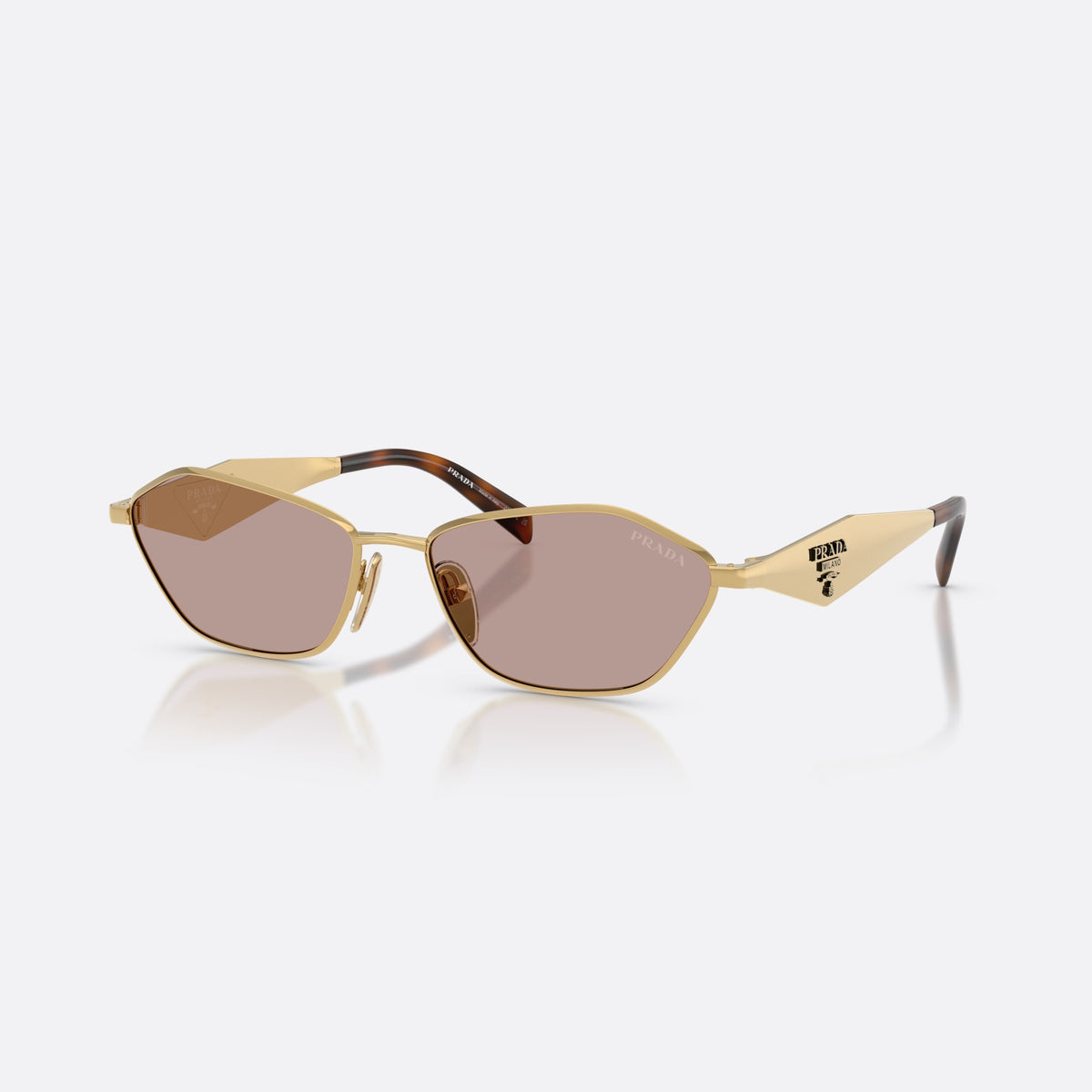 Ochelari de soare Prada PR D50S 5AK20I, neregulat auriu, pentru femei, punte metalică simplă, logo-ul brandului pe brațe
