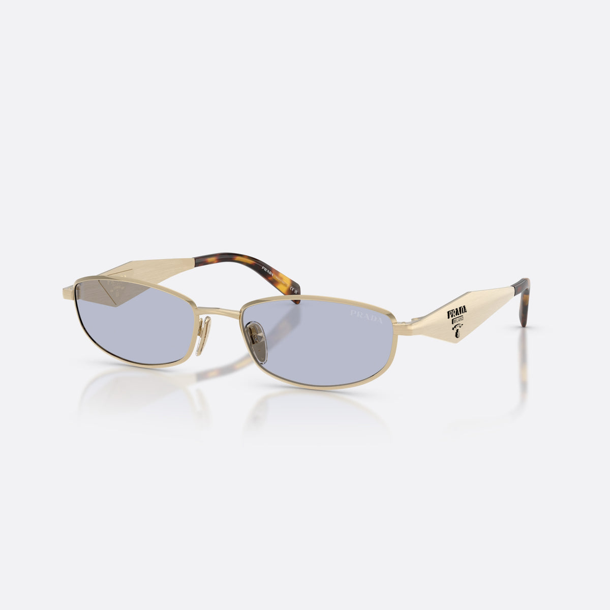 Ochelari de soare Prada PR D51S ZVN30X, ovali auriu, pentru femei, punte metalică simplă, placă cu logo-ul brandului pe brațe