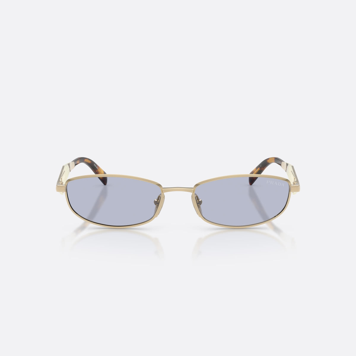 Ochelari de soare Prada PR D51S ZVN30X, ovali auriu, pentru femei, punte metalică simplă, placă cu logo-ul brandului pe brațe, vedere din față