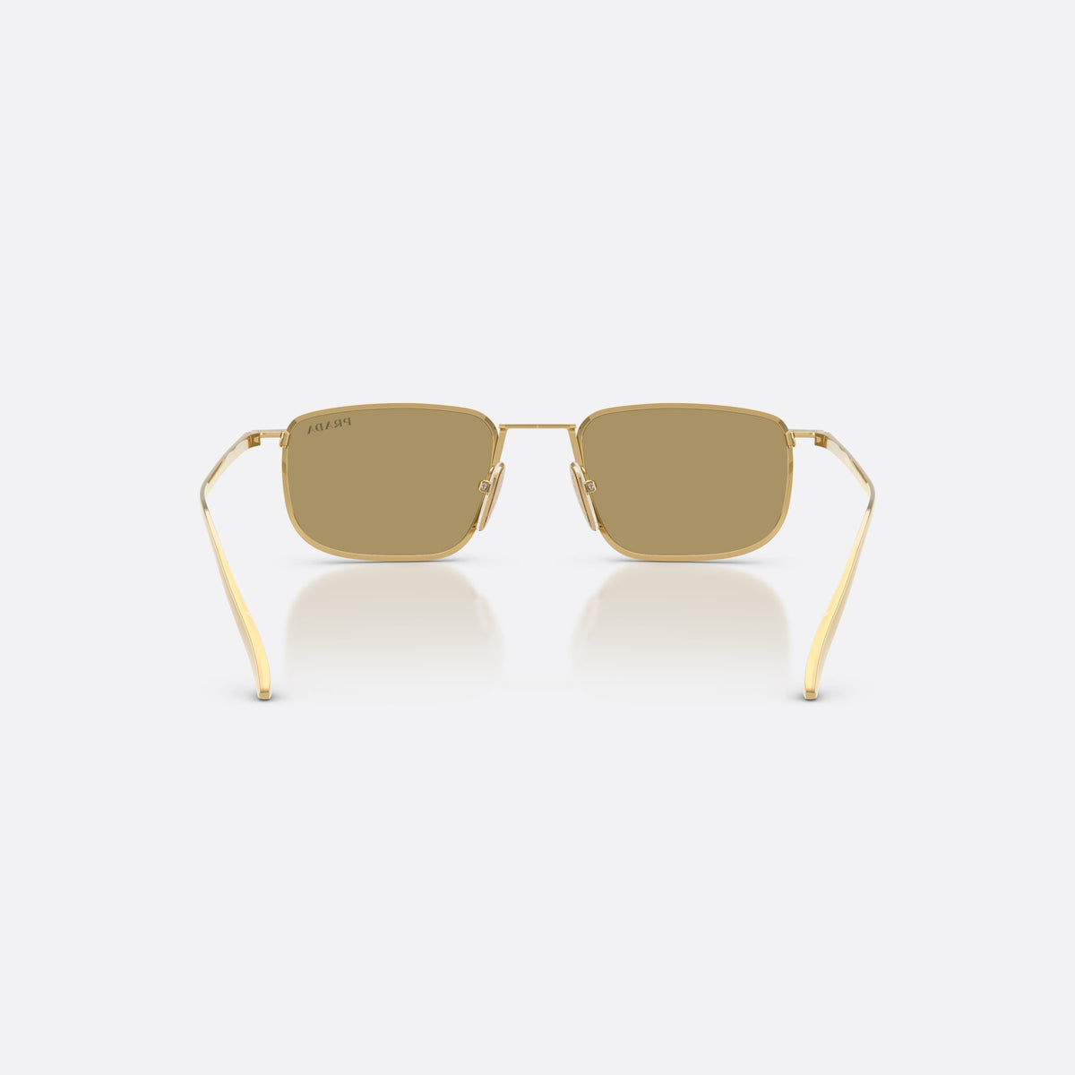 Prada PR D52S 5AK70G sunglasses, gold pillow frame for men, plain metal bridge, brand lettering on temples, back view