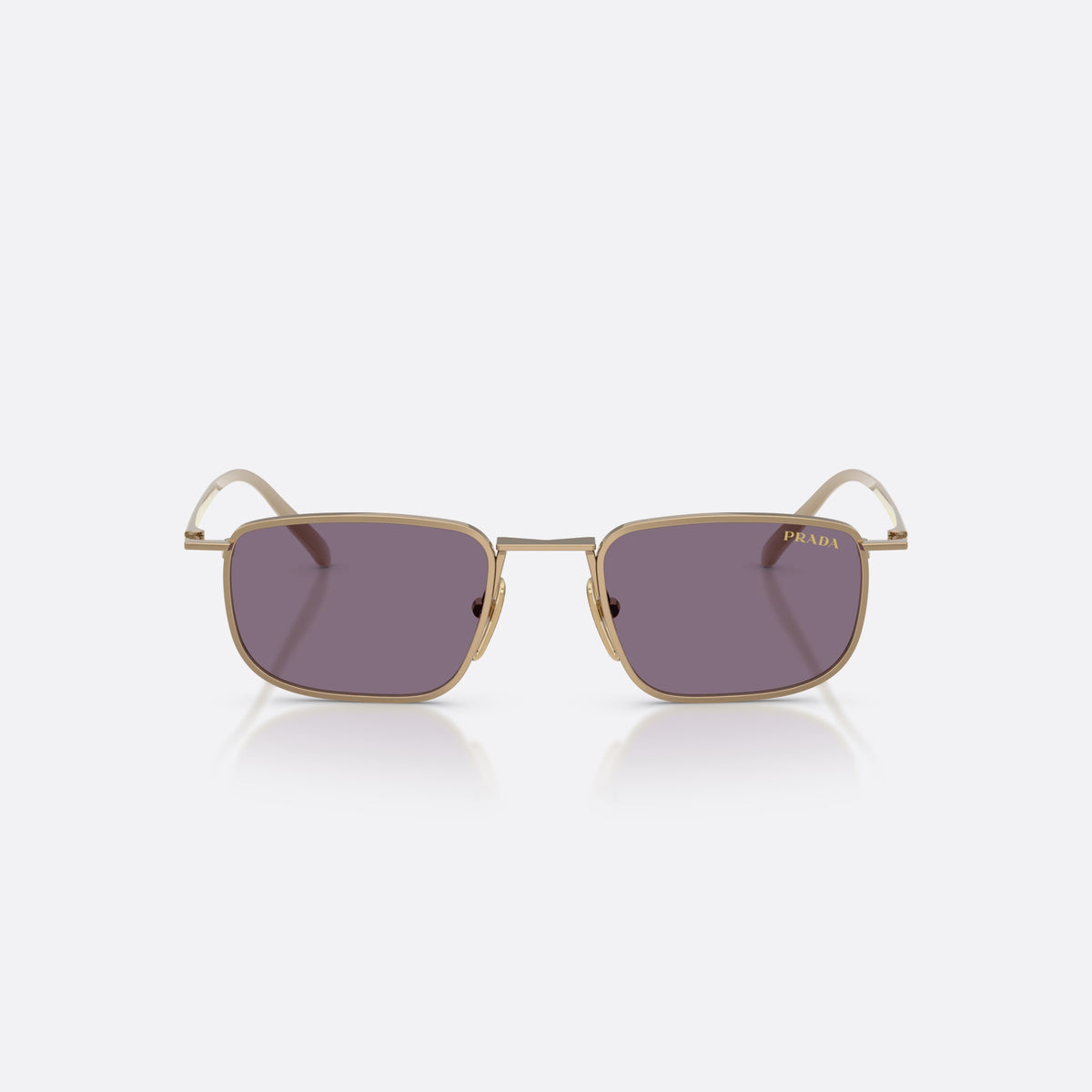 Prada PR D52S 7OE70W sunglasses, brown pillow frame for men, plain metal bridge, brand lettering on temples, front view