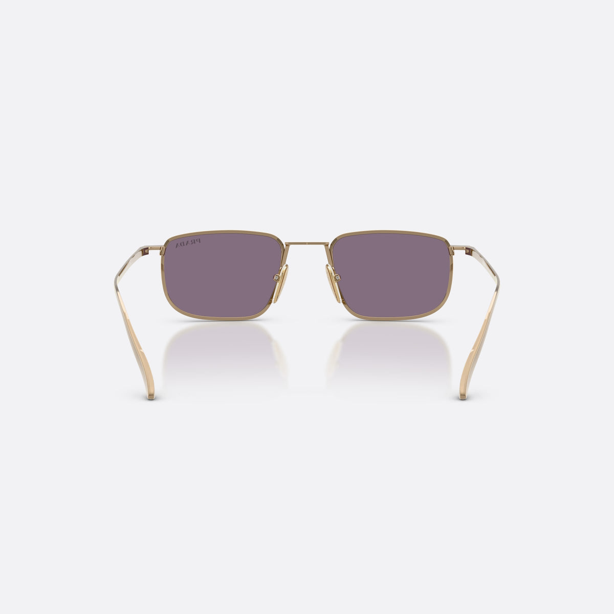 Prada PR D52S 7OE70W sunglasses, brown pillow frame for men, plain metal bridge, brand lettering on temples, back view