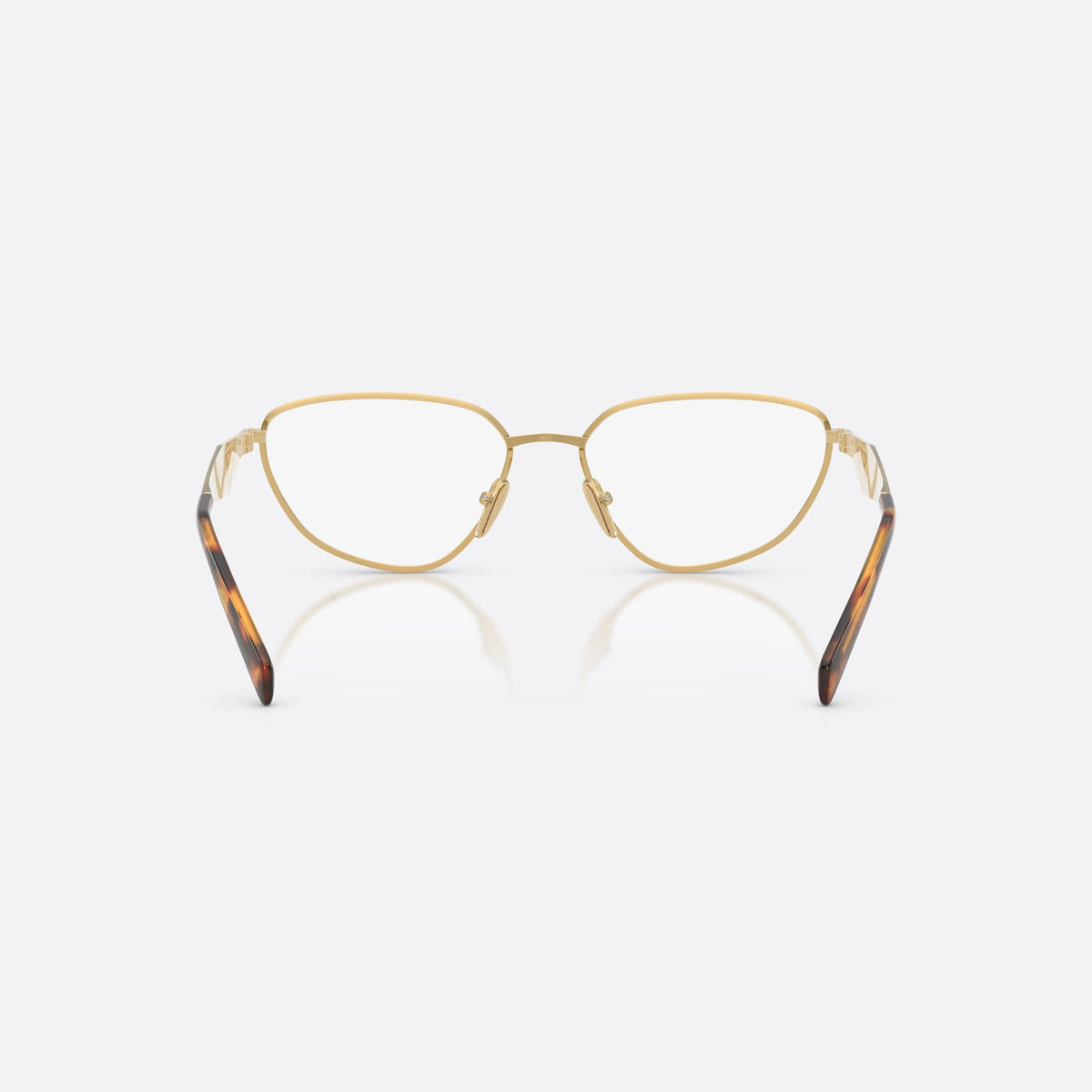 Rame ochelari de vedere Prada PR D52V 24J1O1, neregulat auriu, pentru femei, punte metalică simplă, literele brandului pe brațe, vedere din spate