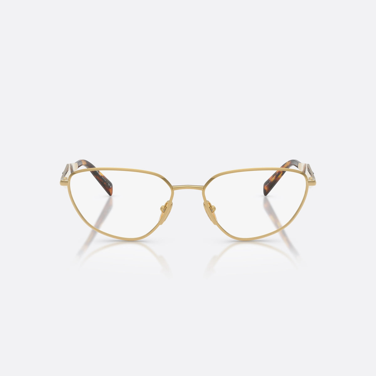 Rame ochelari de vedere Prada PR D52V 24J1O1, neregulat auriu, pentru femei, punte metalică simplă, logo-ul brandului pe brațe, vedere din față