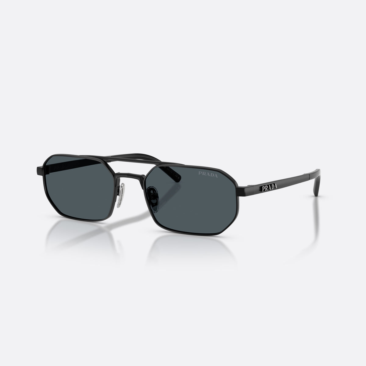 Prada PR D53S 7AB70B sunglasses, black irregular frame for men, double bridge with metal top bar