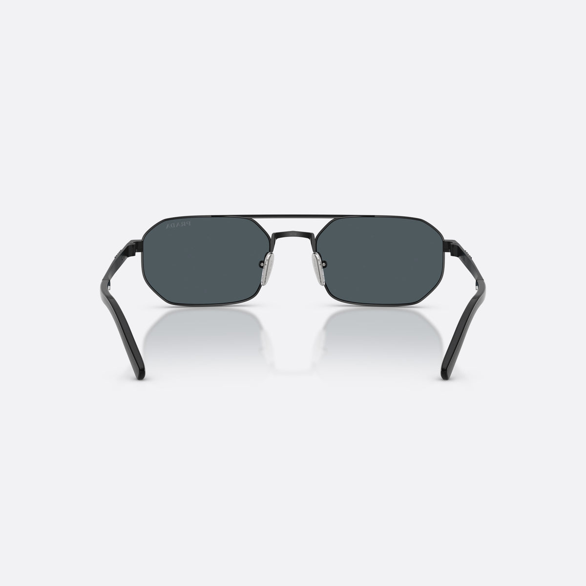 Prada PR D53S 7AB70B sunglasses, black irregular frame for men, double bridge with metal top bar, back view