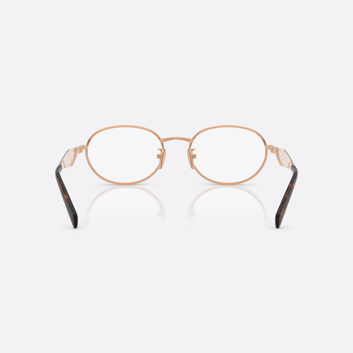 Rame ochelari de vedere Prada PR D53VD 22L1O1, ovali auriu, pentru femei, punte metalică simplă, literele brandului pe brațe, vedere din spate