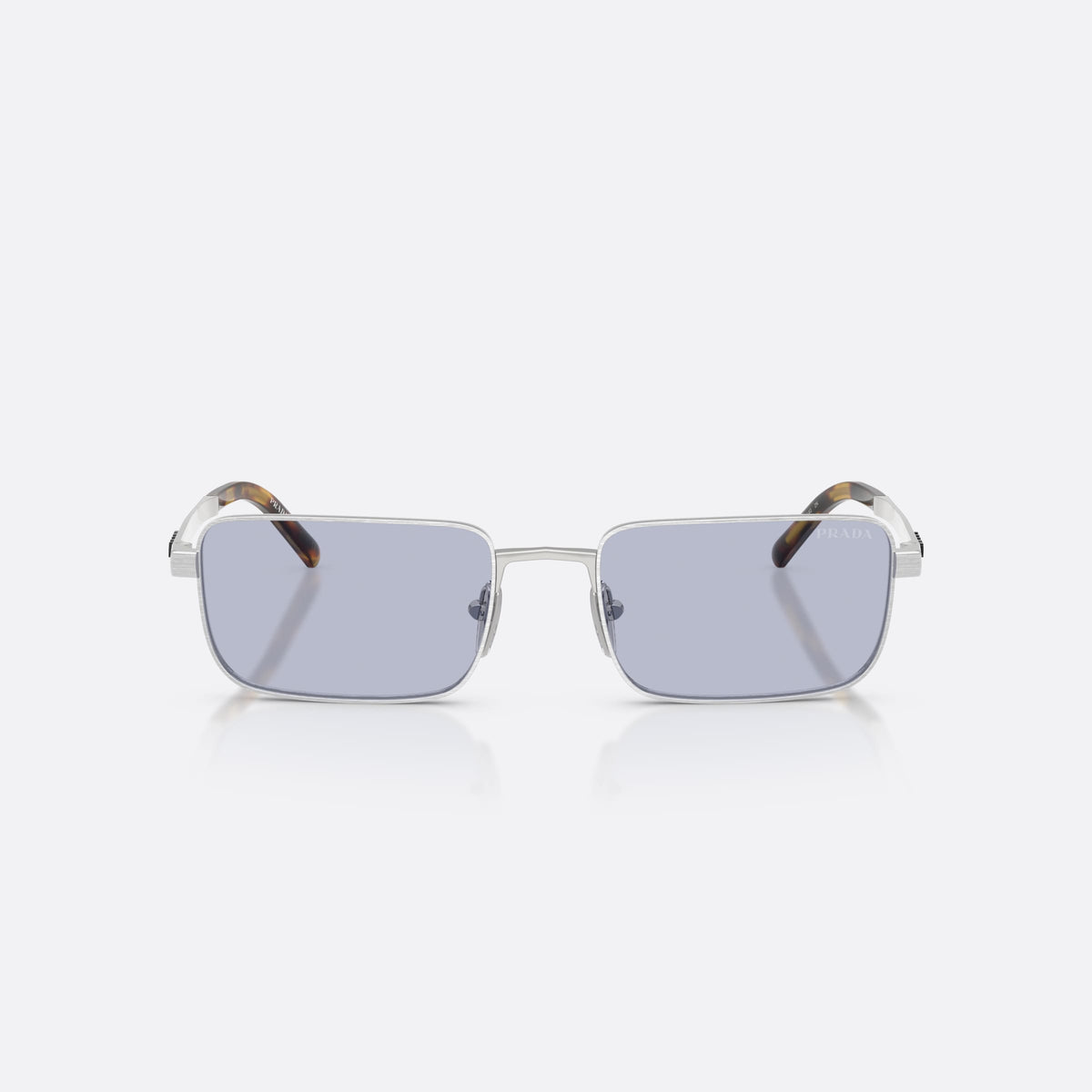 Prada PR D54S 04K30X sunglasses, silver rectangle frame for men, plain metal bridge, brand lettering on temples, front view