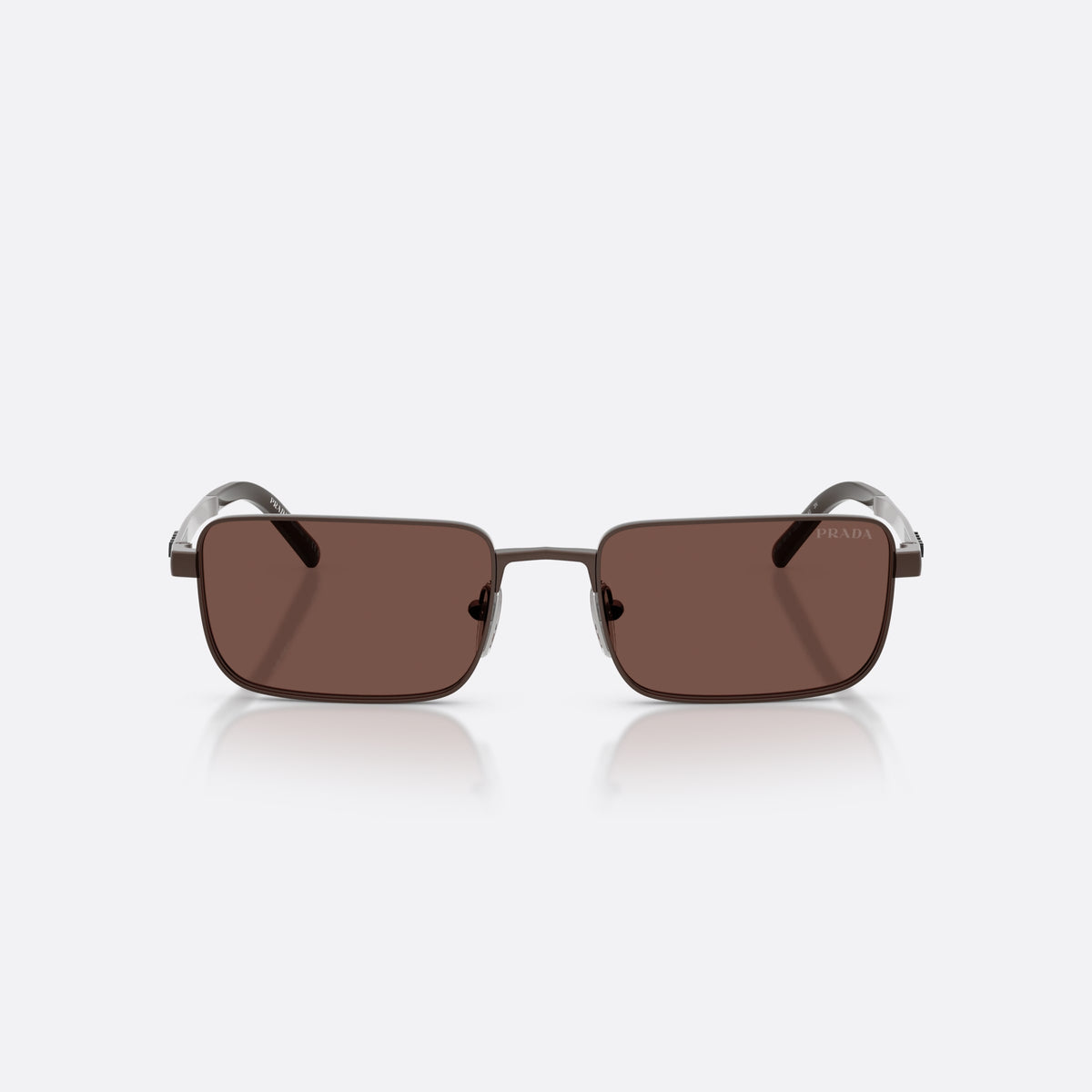 Prada PR D54S 22J80T sunglasses, brown rectangle frame for men, plain metal bridge, brand lettering on temples, front view