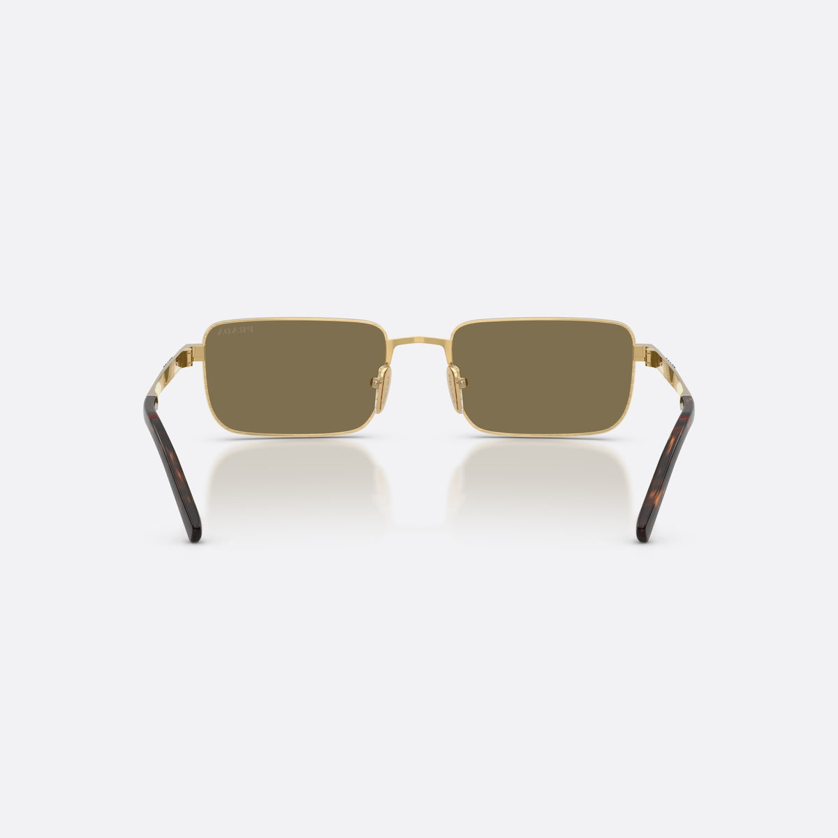 Prada PR D54S 24J90F sunglasses, gold rectangle frame for men, plain metal bridge, brand lettering on temples, back view