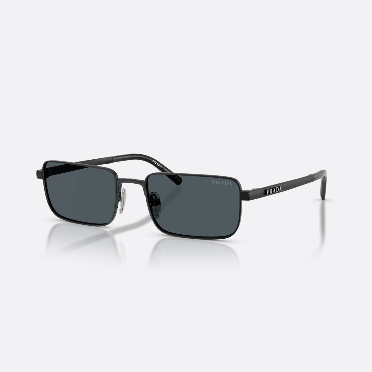 Ochelari de soare Prada PR D54S 7AB70B, rectangulari negru, pentru bărbați, punte metalică simplă, literele brandului pe brațe