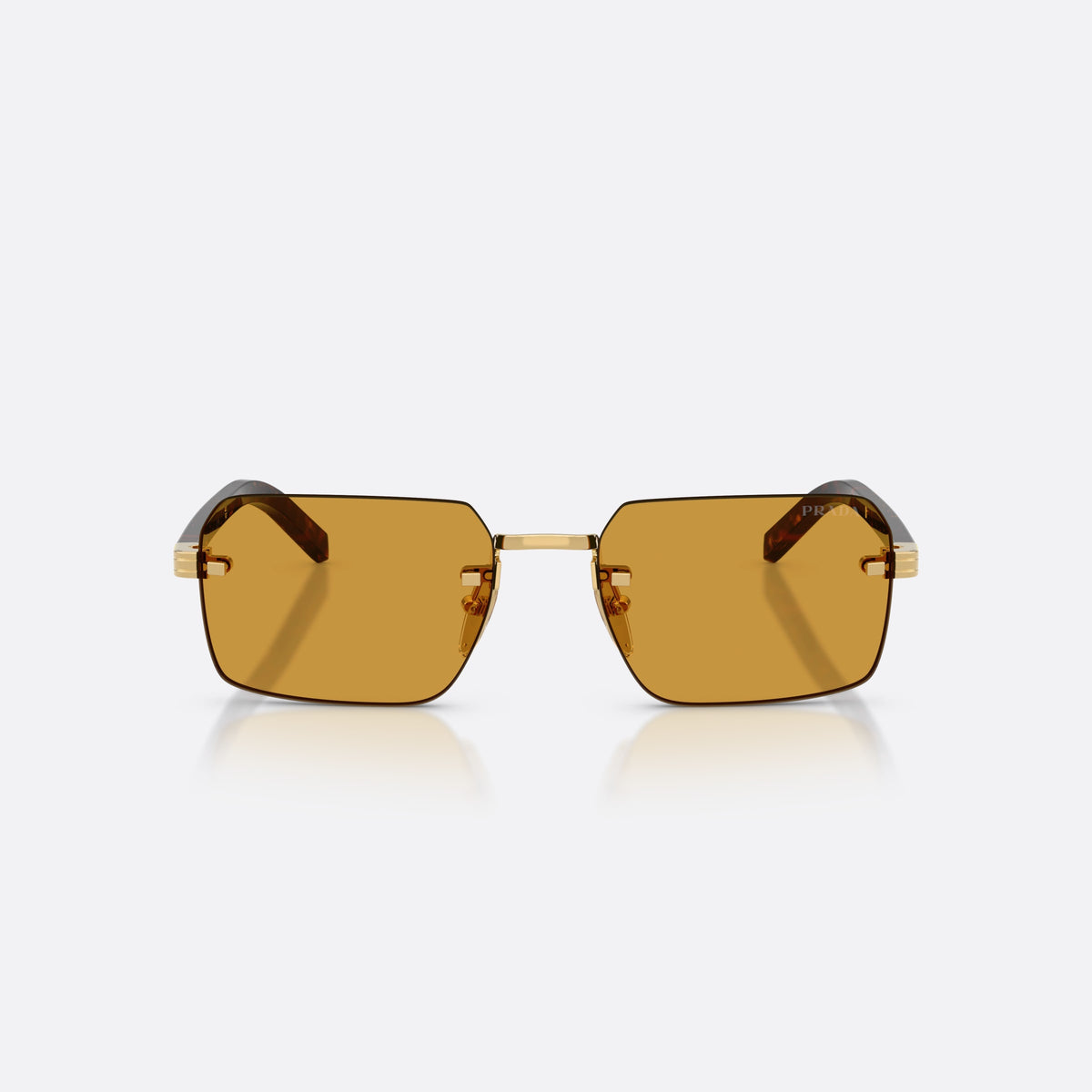 Ochelari de soare Prada PR D55S 5AK50P, rectangulari auriu, pentru bărbați, punte metalică simplă, literele brandului pe brațe, vedere din față