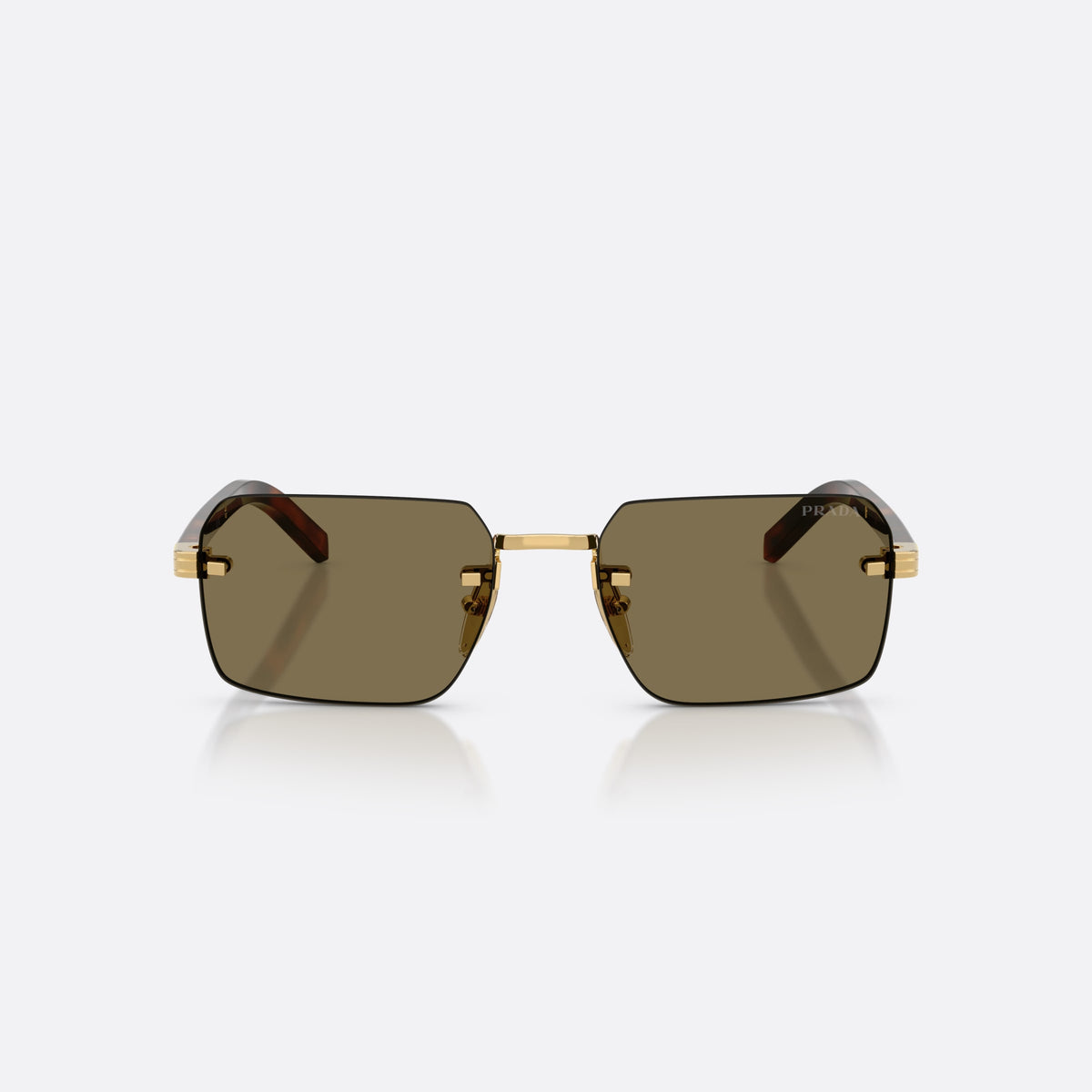 Ochelari de soare Prada PR D55S 5AK90F, rectangulari auriu, pentru bărbați, punte metalică simplă, literele brandului pe brațe, vedere din față