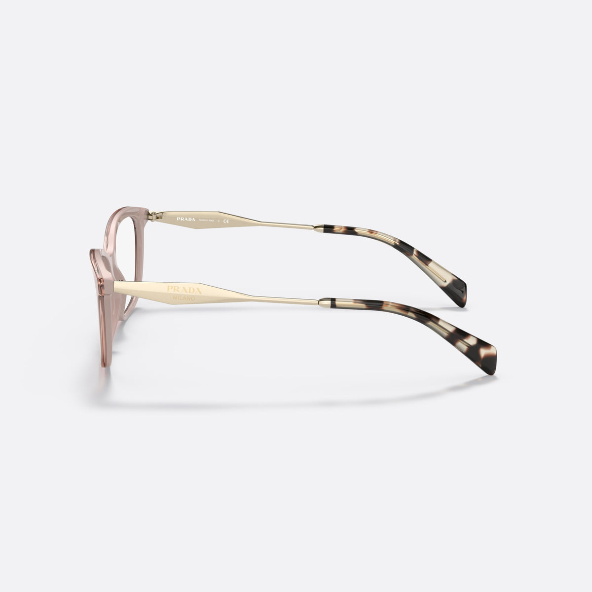 Prada PRADA PR 02YV 01Y-1O1 eyeglasses, brown cat eye frame for women, plain bridge, integrated into rim, full-rim frame, side view