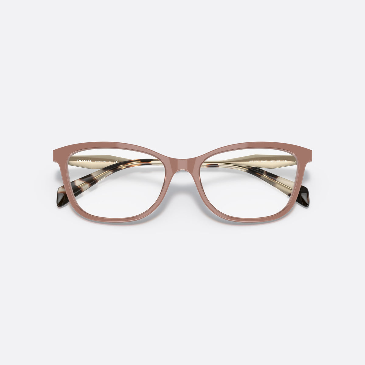 Prada PRADA PR 02YV 01Y-1O1 eyeglasses, brown cat eye frame for women, plain bridge, integrated into rim, full-rim frame, folded