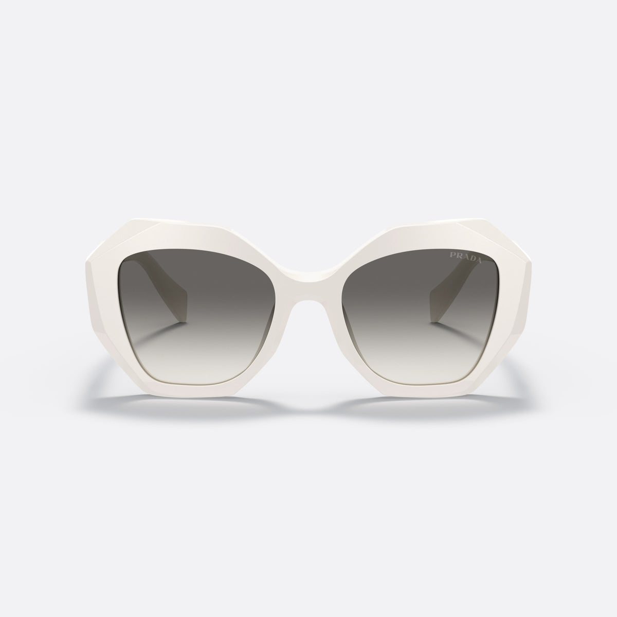 Prada PRADA PR 16WS 142-130 sunglasses, white butterfly frame for women, integrated plain bridge, brand lettering on temples, front view