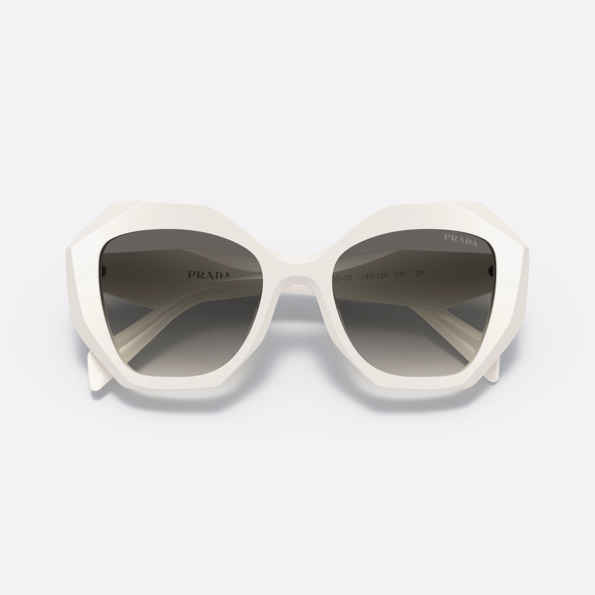 Prada PRADA PR 16WS 142-130 sunglasses, white butterfly frame for women, integrated plain bridge, brand lettering on temples, folded