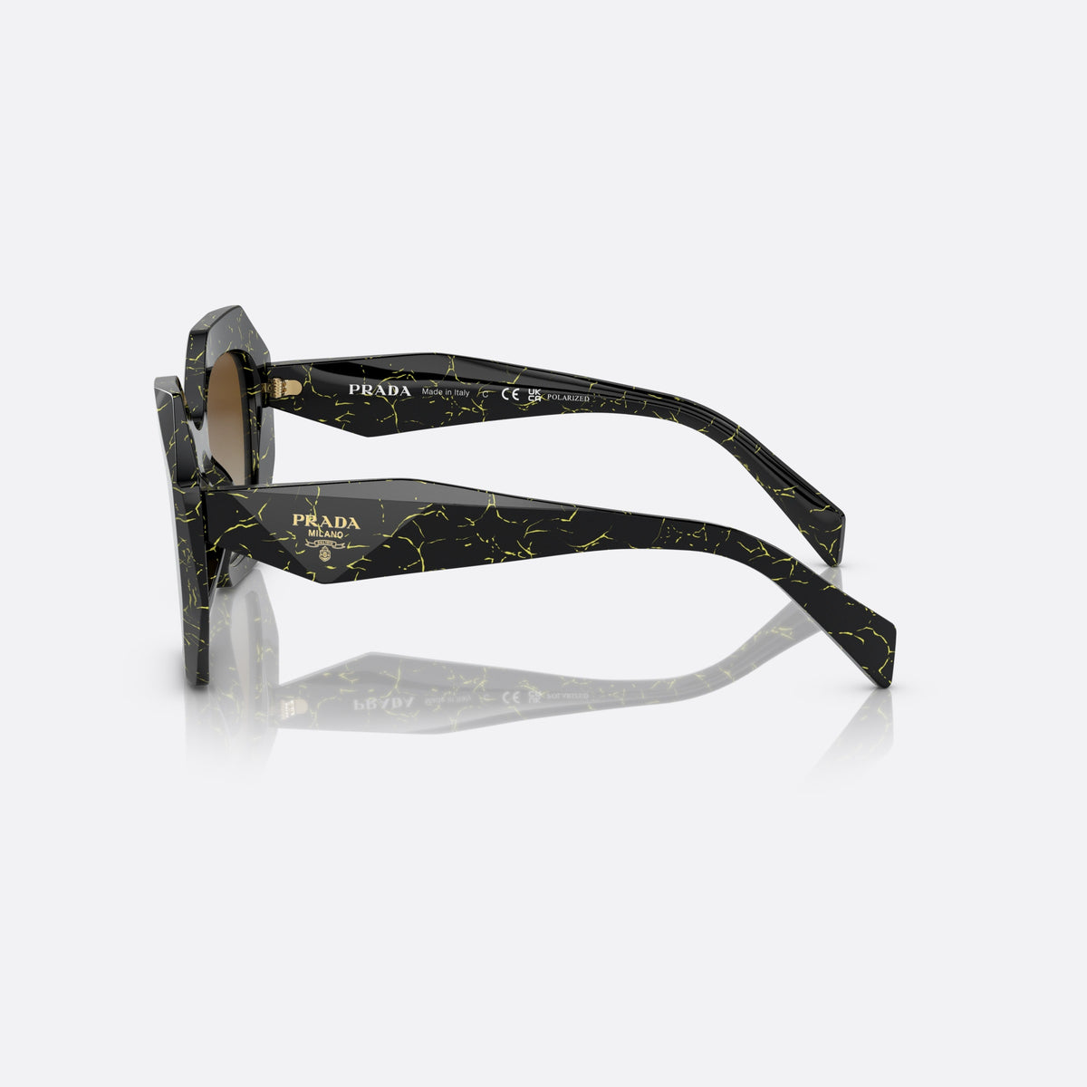 Prada PRADA PR 16WS 19D-6E1 sunglasses, black butterfly frame for women, plain integrated bridge, brand lettering on temples, side view
