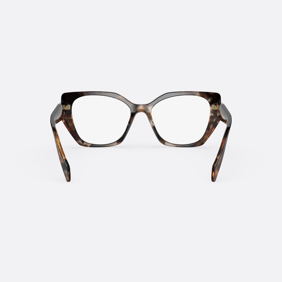 Prada PRADA PR 18WV 07R-1O1 B eyeglasses, brown cat eye frame for women, plain bridge, saddle style, brand logo plaque on temple, back view