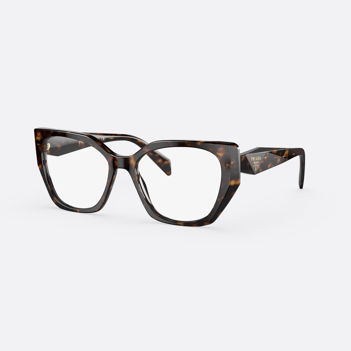 Prada PRADA PR 18WV 2AU-1O1 eyeglasses, havana cat eye frame for women, plain bridge, brand lettering on temples