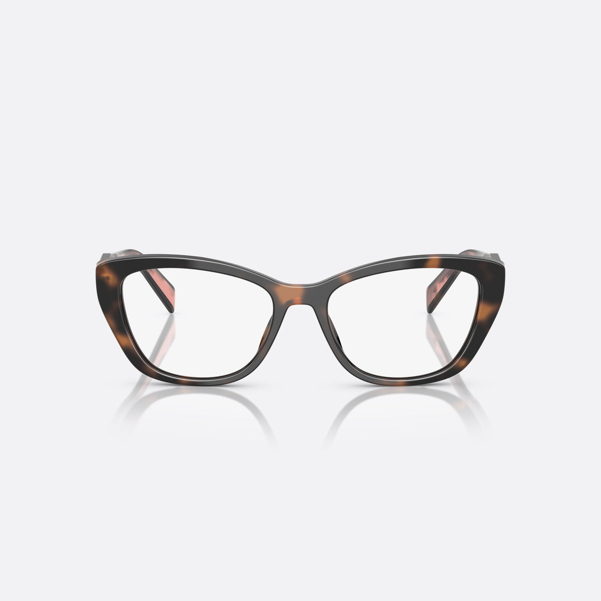 Prada PRADA PR 19WV 23A1O1 eyeglasses, havana cat eye frame for women, plain saddle bridge, brand lettering on temples, front view