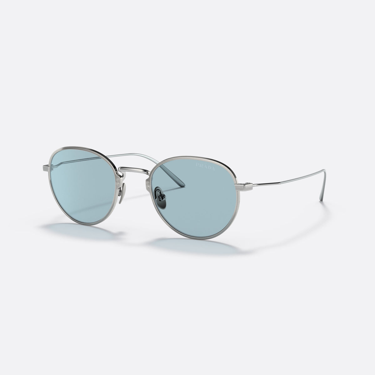 Prada PRADA PR 53WS 05Q-05I sunglasses, silver round frame for men, plain metal bridge, brand lettering on lens