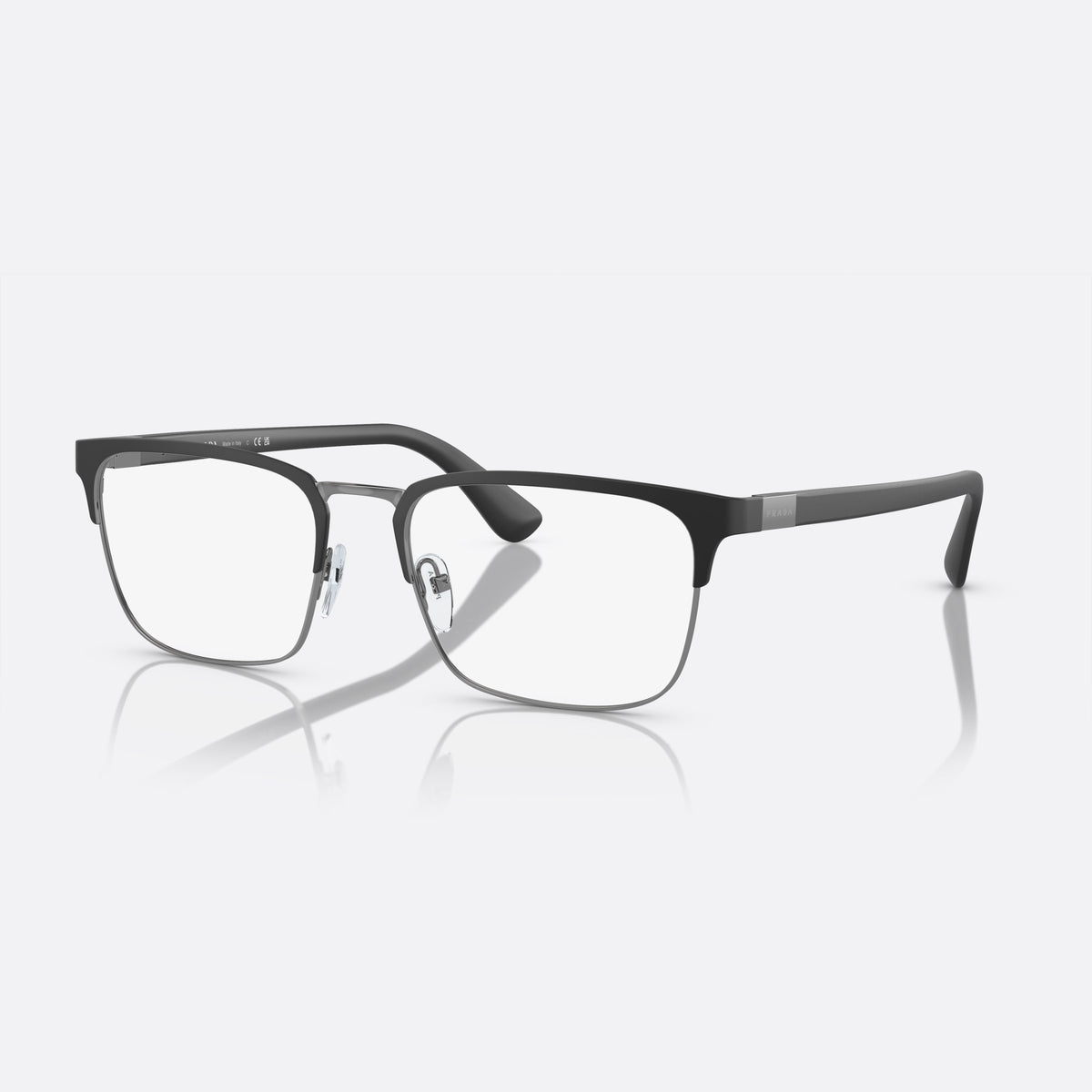 Prada PRADA PR 54TV 1BO-1O1 eyeglasses, black geometric frame for men, metal double bridge, brand lettering on the temples
