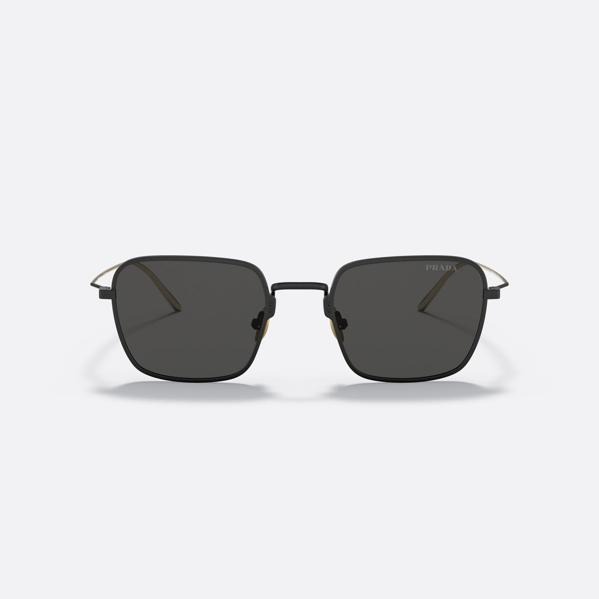 Prada PRADA PR 54WS 04Q-5S0 sunglasses, black geometric frame for women, plain metal bridge, brand lettering on lens, front view