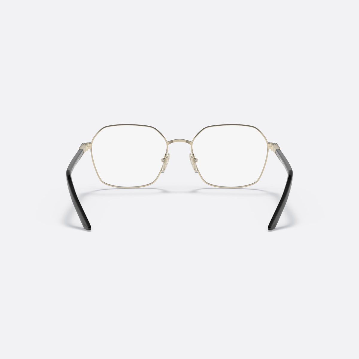 Prada PRADA PR 55YV ZVN-1O1 E eyeglasses, gold geometric frame for women, plain metal bridge, brand logo plaque on temple, back view