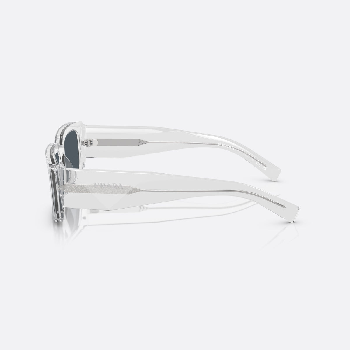Ochelari de soare Prada Symbole PR 06YS 12R-09T, rectangulari transparent, pentru bărbați, punte keyhole, logo al brandului pe colțul frontal, vedere laterală