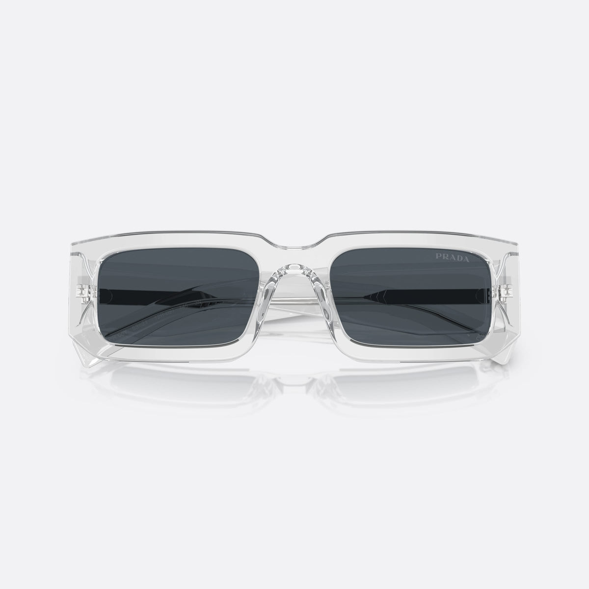Ochelari de soare Prada Symbole PR 06YS 12R-09T, rectangulari transparent, pentru bărbați, punte keyhole, logo al brandului pe colțul frontal, cu brațele pliate
