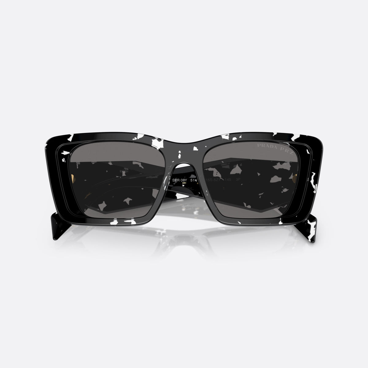 Ochelari de soare Prada Symbole PR 08YS 15S-5Z1, fluture negru, pentru femei, punte simplă, integrată, literele brandului pe brațe, cu brațele pliate