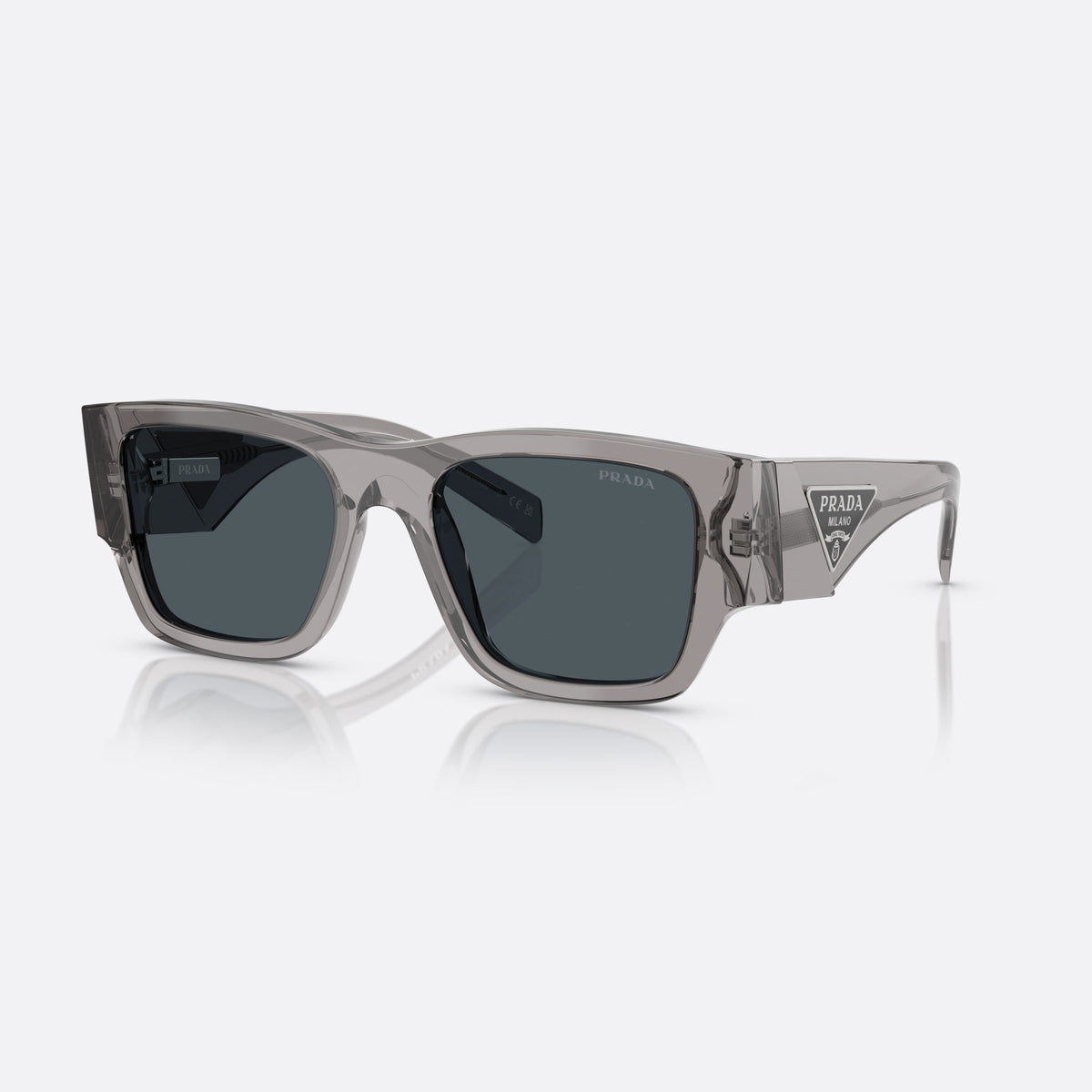 Prada Symbole PR 10ZS 16Z70B GRGR sunglasses, grey pantos frame for men, plain bridge, brand logo plaque on temple