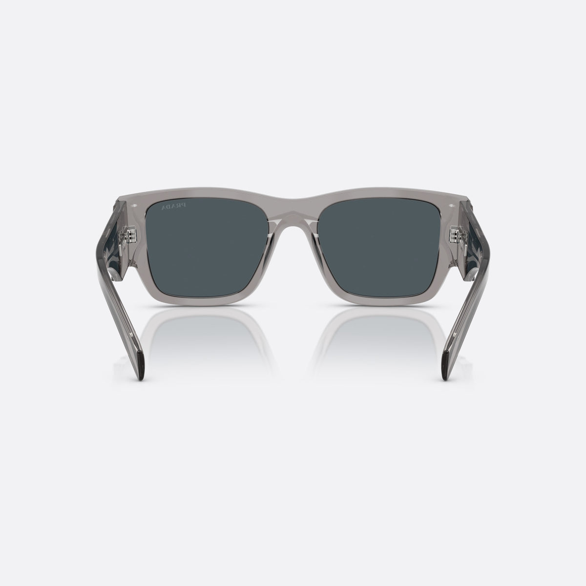 Prada Symbole PR 10ZS 16Z70B GRGR sunglasses, grey pantos frame for men, plain bridge, brand logo plaque on temple, back view