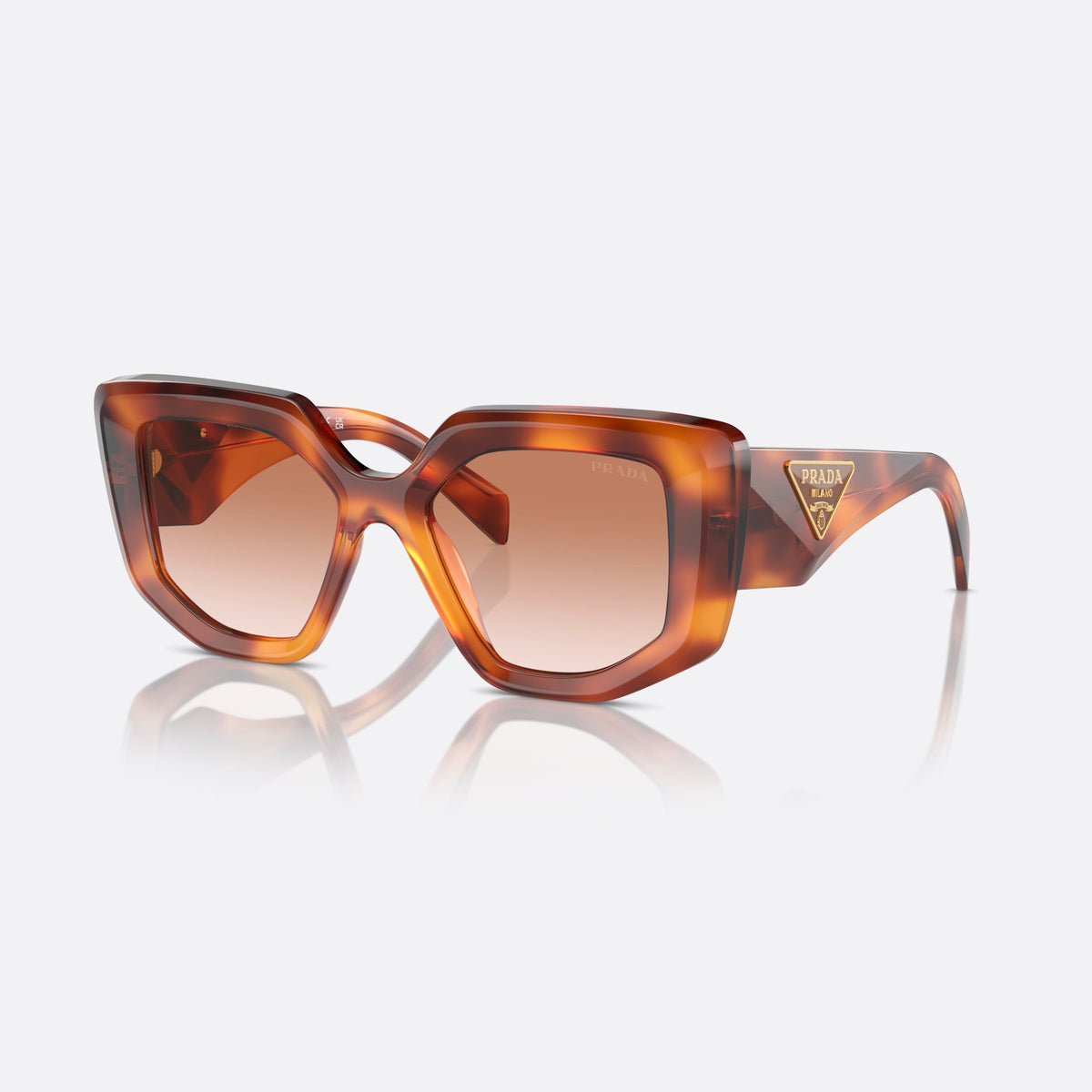 Prada Symbole PR 14ZS 18R70E sunglasses, brown geometric frame for women, plain integrated bridge, brand lettering on temples