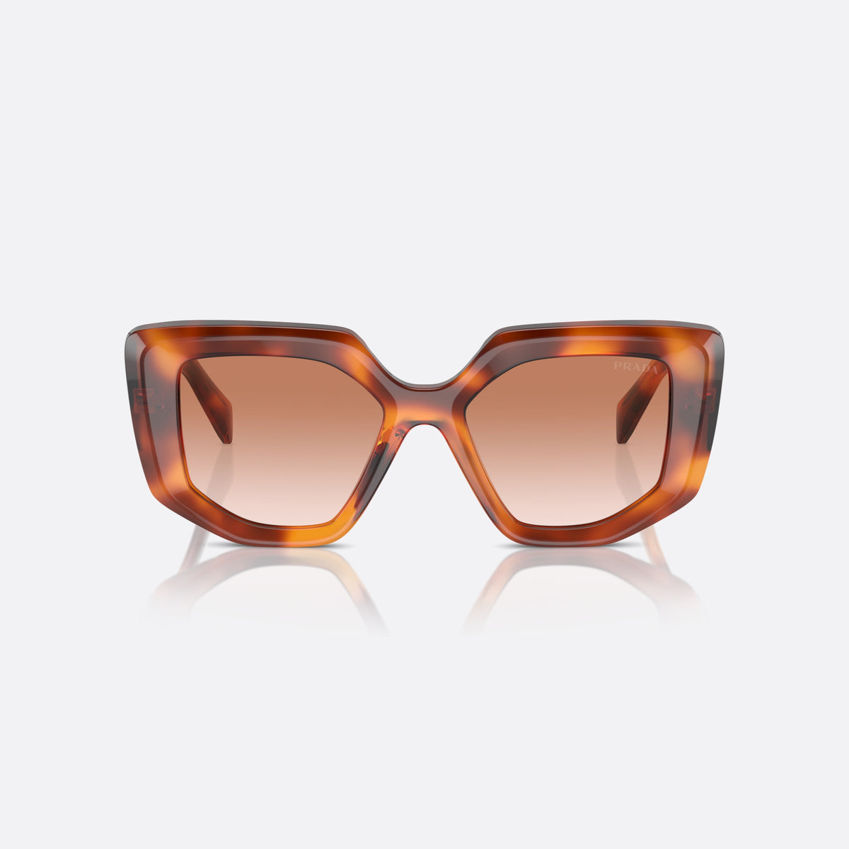 Prada Symbole PR 14ZS 18R70E sunglasses, brown geometric frame for women, plain integrated bridge, brand lettering on temples, front view