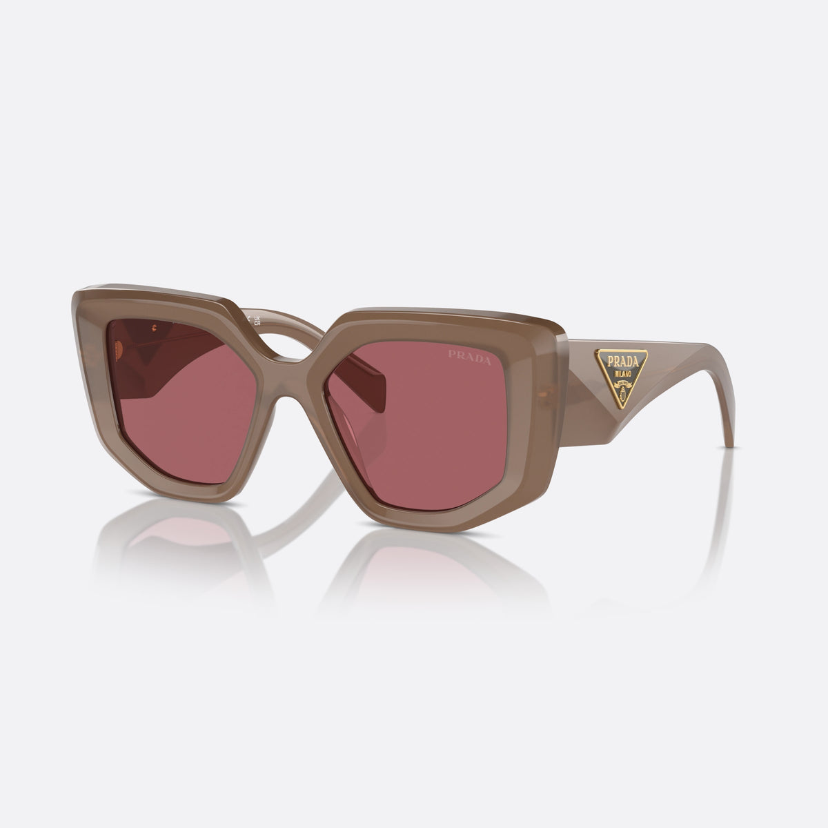Prada Symbole PR 14ZS 50 11S08S sunglasses, brown geometric frame for women, plain integrated bridge, brand logo on temple plaque
