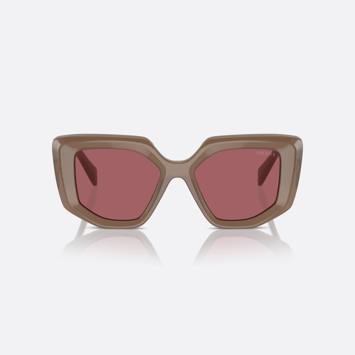 Prada Symbole PR 14ZS 50 11S08S sunglasses, brown geometric frame for women, plain integrated bridge, brand logo on temple plaque, front view