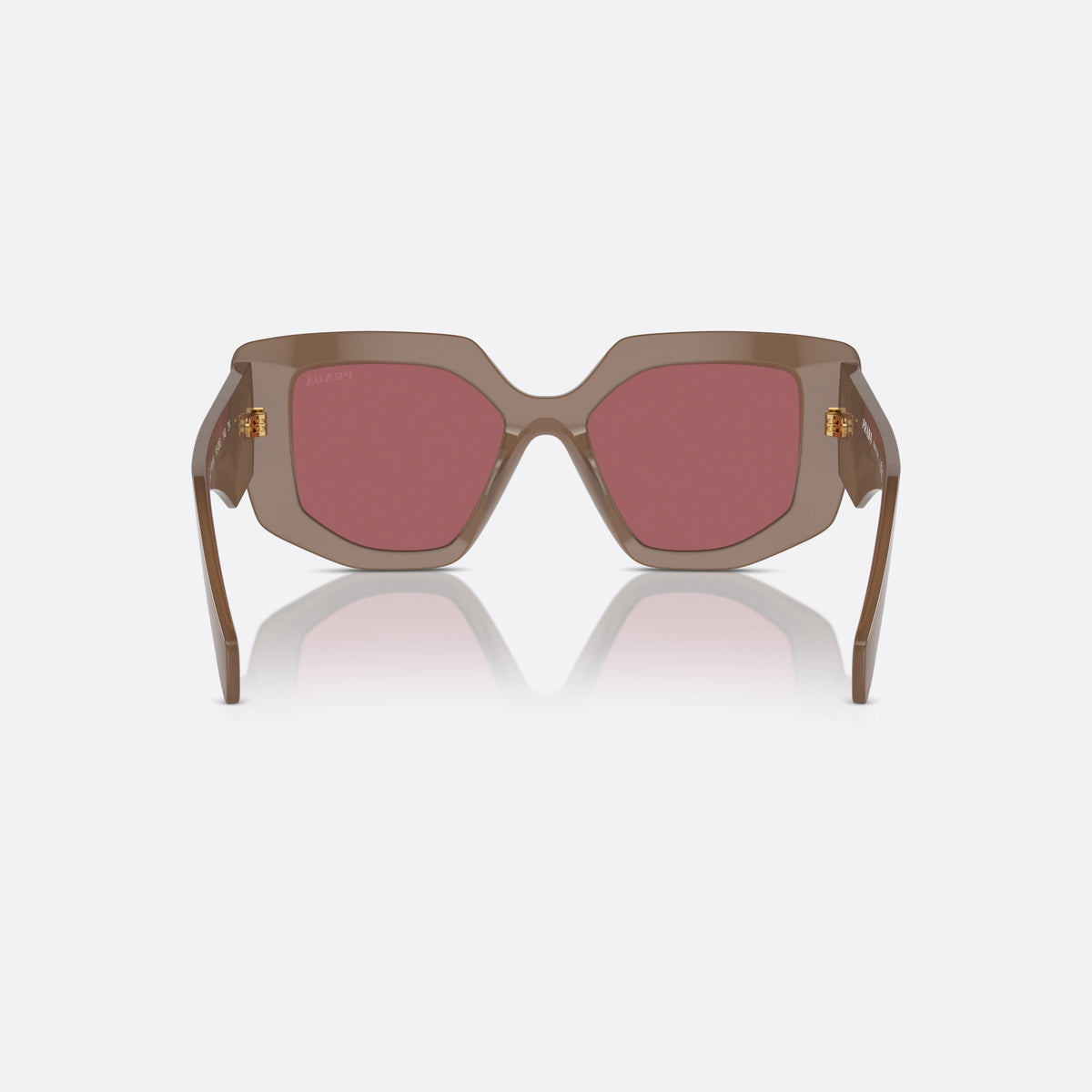 Prada Symbole PR 14ZS 50 11S08S sunglasses, brown geometric frame for women, plain integrated bridge, brand logo on temple plaque, back view