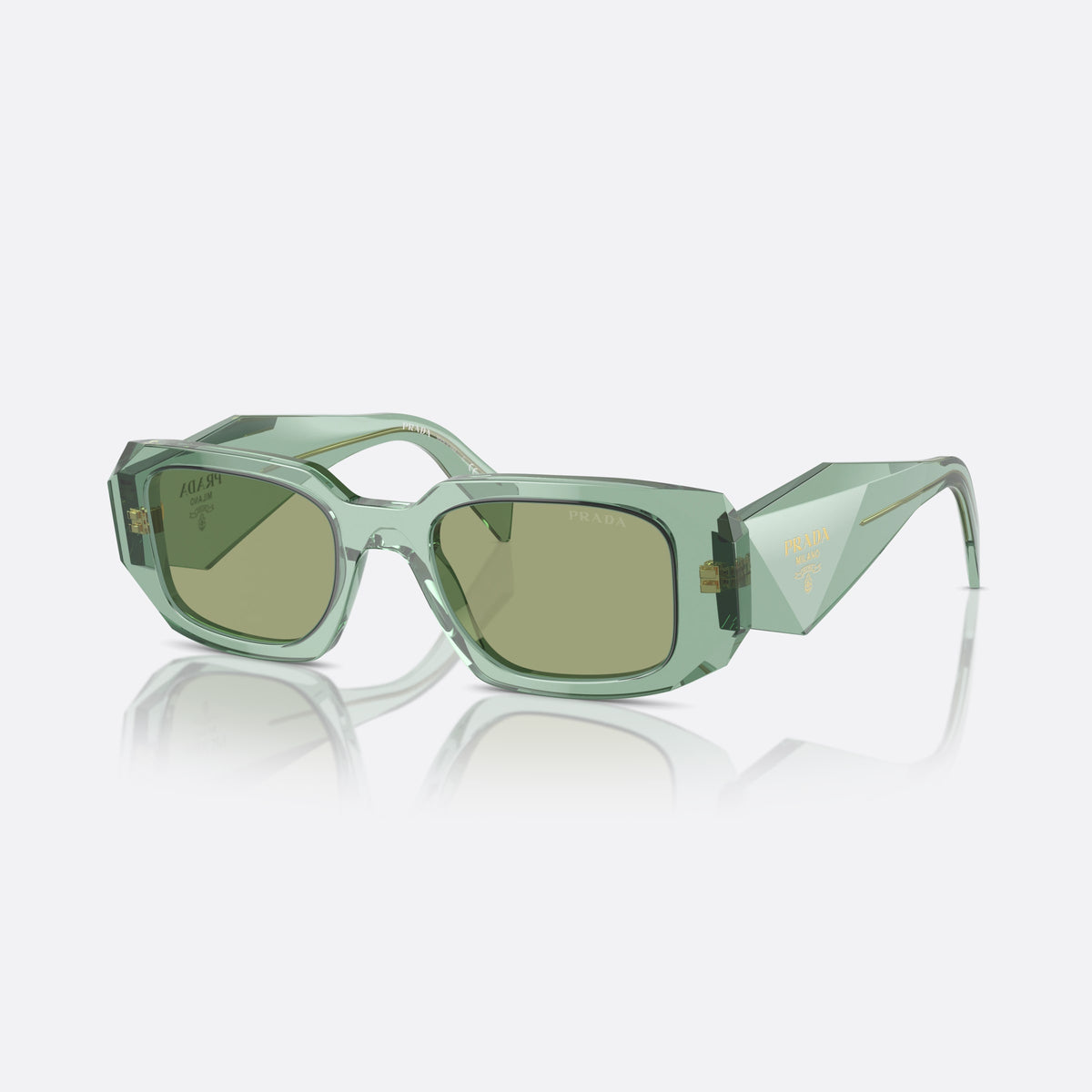 Ochelari de soare Prada Symbole PR 17WS 11R10E, geometrica verde, pentru femei, punte simplă, literele brandului pe brațe, ramă completă