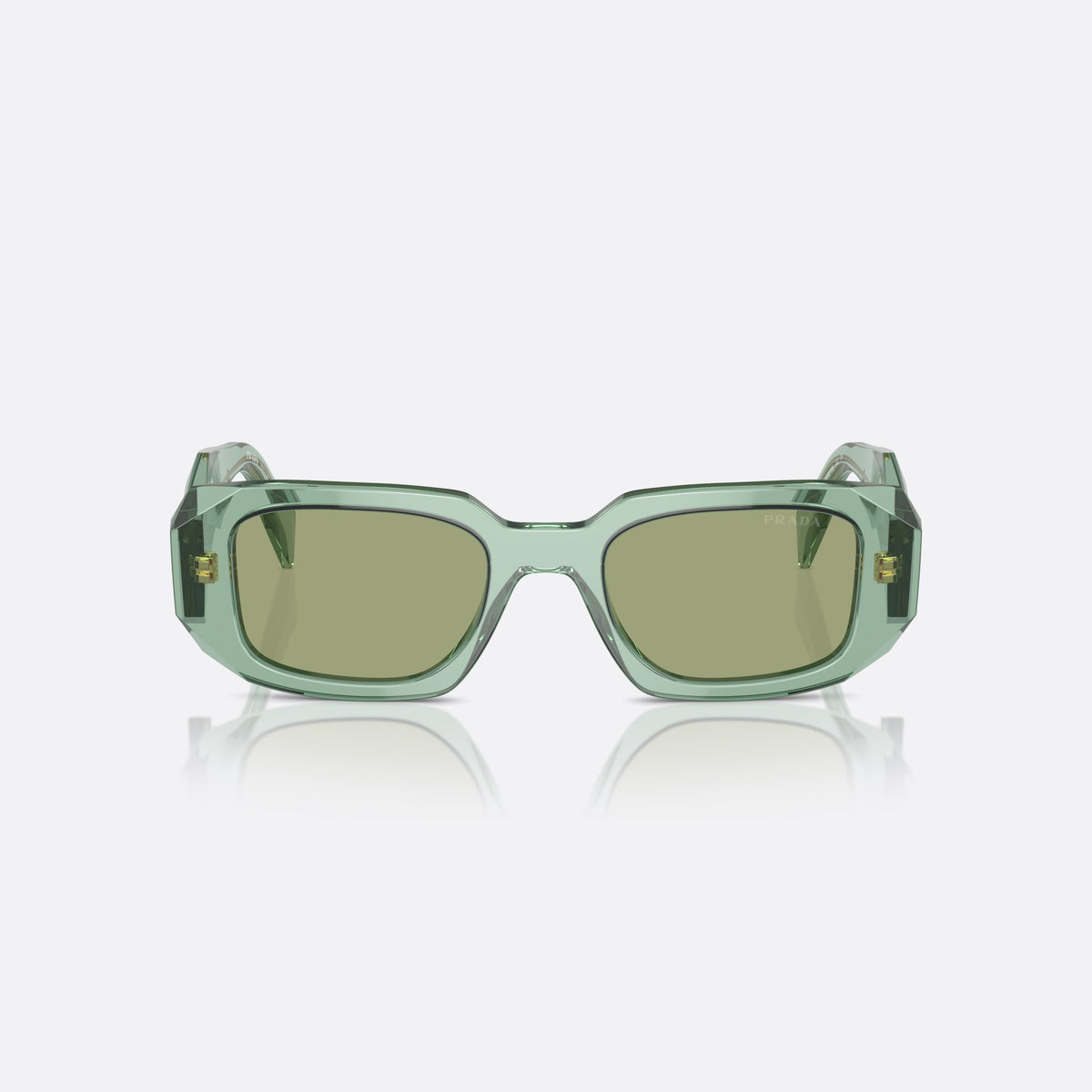 Ochelari de soare Prada Symbole PR 17WS 11R10E, geometrica verde, pentru femei, punte simplă, literele brandului pe brațe, ramă completă, vedere din față
