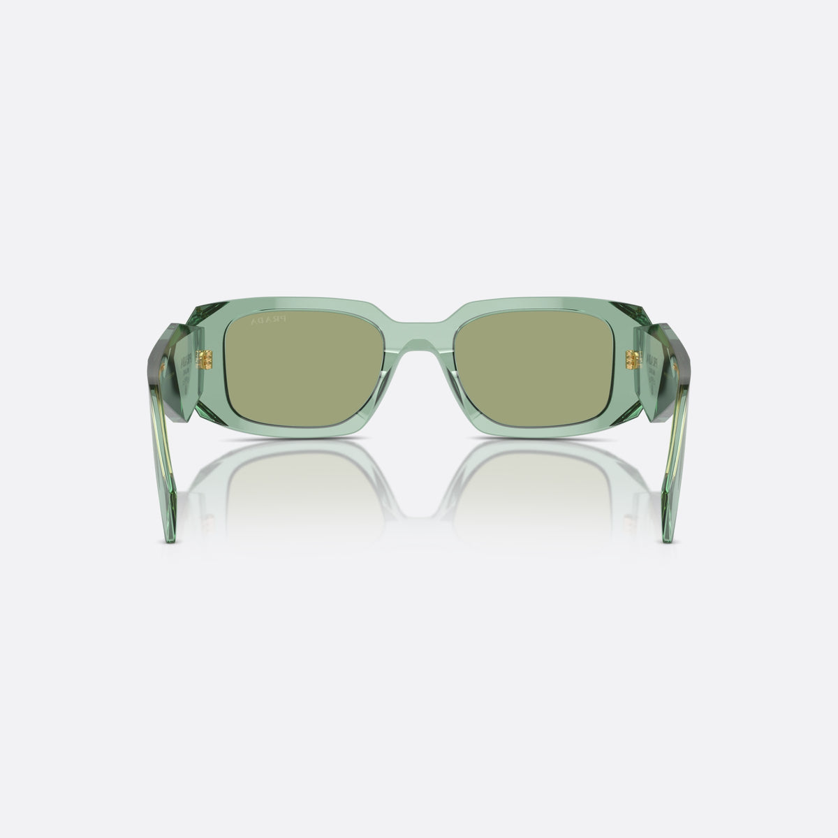 Ochelari de soare Prada Symbole PR 17WS 11R10E, geometrica verde, pentru femei, punte simplă, literele brandului pe brațe, ramă completă, vedere din spate
