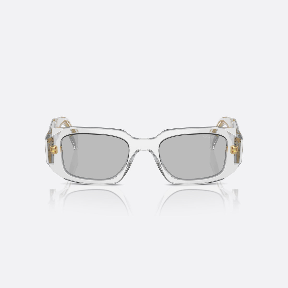 Prada Symbole PR 17WS 12R30B sunglasses, grey geometric frame for women, plain bridge, brand lettering on temples, plaque on temples, front view