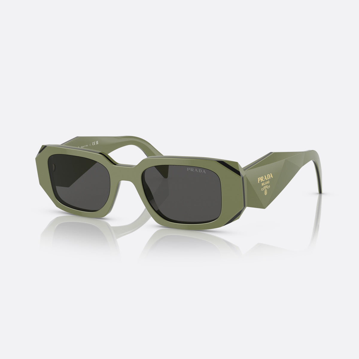 Ochelari de soare Prada Symbole PR 17WS 13N-5S0, geometrica verde, pentru femei, punte integrată simplă, litere ale brandului pe brațe
