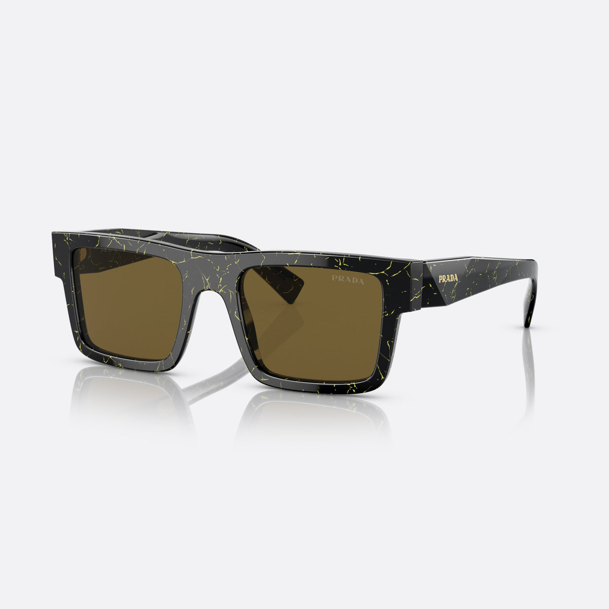 Prada Symbole PR 19WS 19D-01T sunglasses, black geometric frame for men, plain bridge, brand lettering on temples, full-rim frame