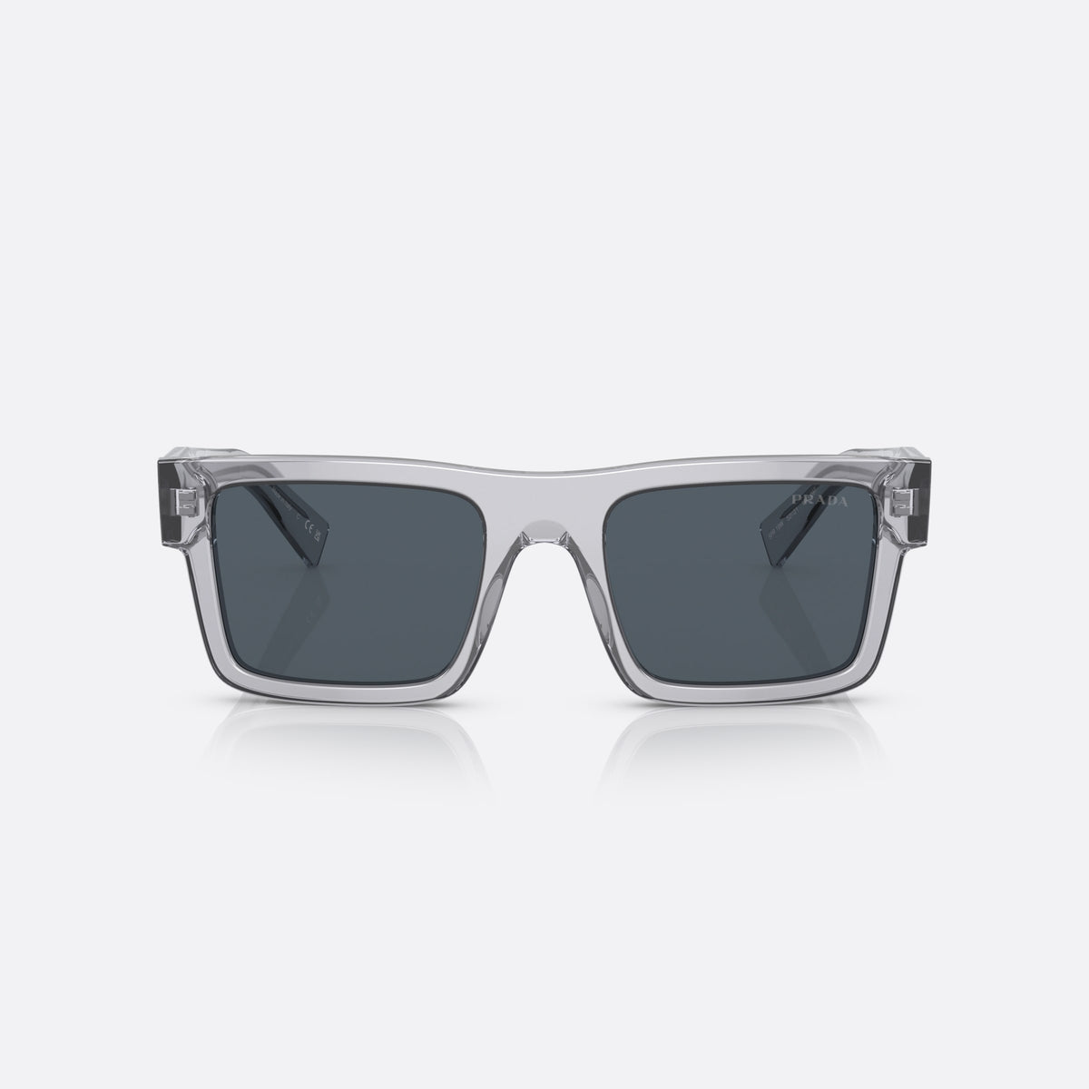 Prada Symbole PR 19WS U4309T CGDG sunglasses, clear geometric frame for men, plain bridge, brand lettering on temples, full-rim frame, front view