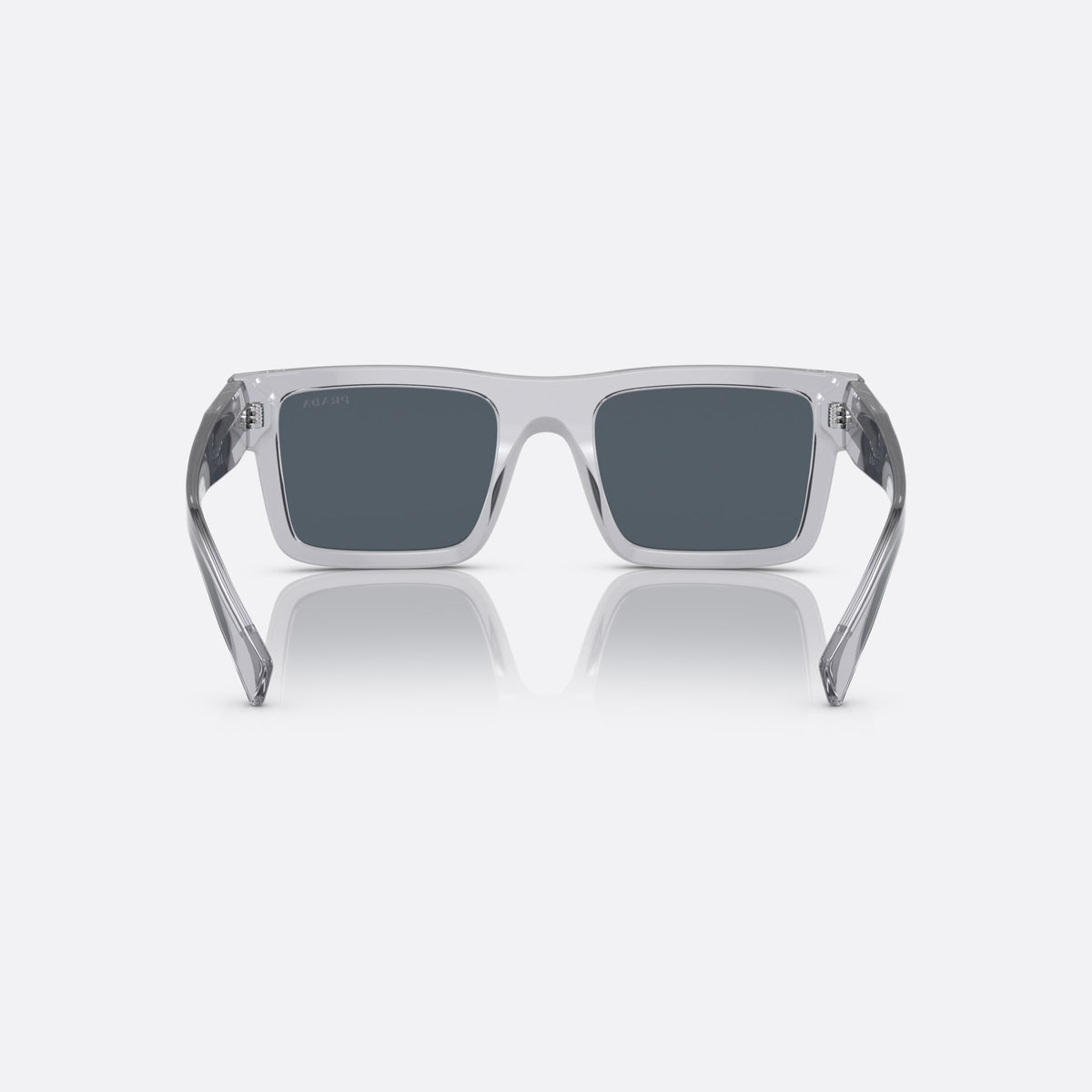 Prada Symbole PR 19WS U4309T CGDG sunglasses, clear geometric frame for men, plain bridge, brand lettering on temples, full-rim frame, back view
